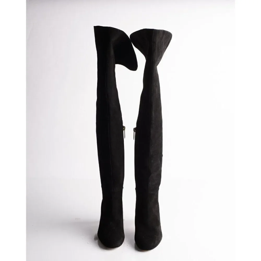 L'AGENCE Womens Black Suede Over the knee Boots EU 36 US 6 Low Heel New in Box